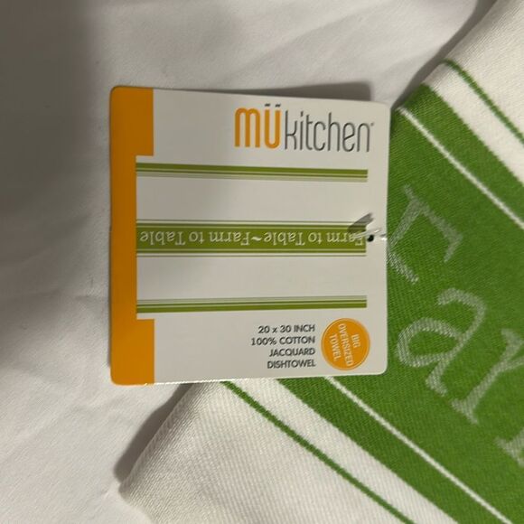 mukitchen White Green Red Farm to Table Eat Local Cotton Kitchen Tea Towels 2pk - Picture 2 of 7